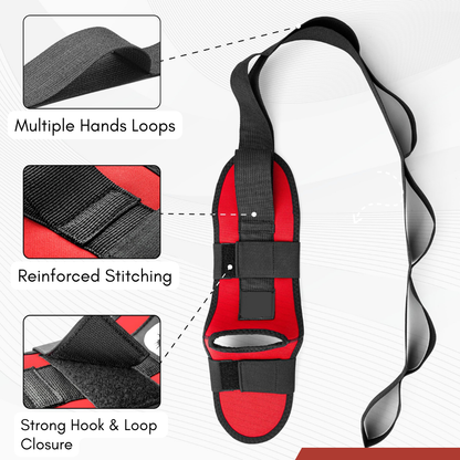 Non-elastic band with loops: relieves stress and pain, improves flexibility and posture.